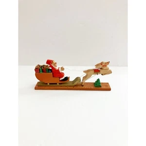 Vtg Erzgebirge Santa Sleigh Reindeer Carved Wood Germany 5.25” Long Expertic - Picture 1 of 6