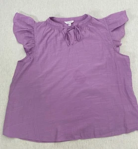 Blusa Top LC Lauren Conrad para Mujer XL Púrpura Volantes Corbata Dividida Cuello en V Pullover - Imagen 1 de 10