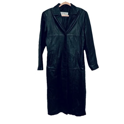 Gabardina larga/con abertura trasera con botones delanteros de cuero negro Comint para mujer M Foto 1 de 4