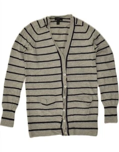 J. CREW Womens Cardigan Sweater UK 12 Medium Grey Striped Merino Wool AD12 - Picture 1 of 4