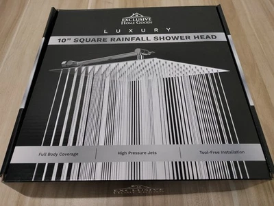 Luxury 10"  Square Rainfall Shower Head Stainless Steel and Arm NEW - Image 1 of 4