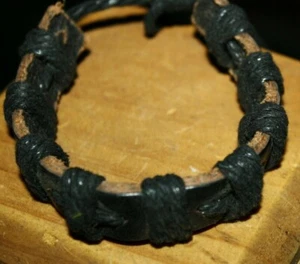 MEN'S LEATHER BLACK & BROWN TIE BRACELET NEW TEENS GREAT GIFT! - Picture 1 of 3