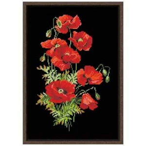 Red Poppy Cross Stitch Kit 17 x 27cm Cotton Threads 14CT Flowers - Picture 1 of 2