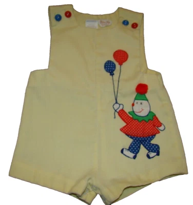 Vintage Baby Togs Boys 12 Months Yellow Romper Sunsuit Embroidered Clown - Image 1 of 4