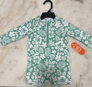 NWT Wonder Nation Green Tropical L/S Rash Guard, Swimsuit Baby Size 3-6 Months - Picture 1 of 4