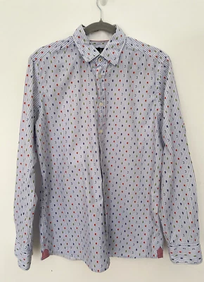 Hackett Shirt Men’s Slim Fit Beach Hut Striped Print Long Sleeve Cotton Size M  - Image 1 of 4