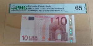 RARÍSIMO BILLETE DE 10 EUROS ESPAÑA 2002 SERIE V-G002 (V00000277087) PMG65 EPQ - Imagen 1 de 2