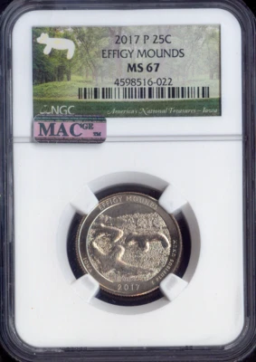 2017 Effigy Mounds Quarter 25c NGC MS67 MAC Quality - Image 1 of 2