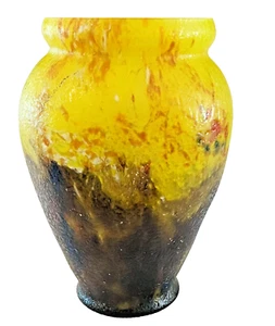 Antique Czech Pate de Verre Glue Chip Art Deco Kralik 8” Bohemian Art Glass Vase - Picture 1 of 8