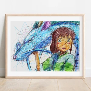 Póster artístico estampado de bolígrafo Chihiro and Haku, Spirited Away - Imagen 1 de 3