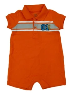 Carters Infant Boys Orange Collared Teddy Bear Romper Bodysuit Baby Outfit - Picture 1 of 1