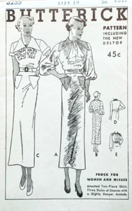 RARE 1930s BUTTERICK 6255 SIZE 18 BUST 36 DRESS SLEEVE VARIATIONS UC/FF - Picture 1 of 7