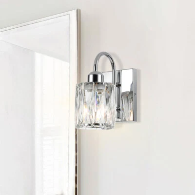 Aplique de pared cromado luz de tocador de baño con cristal K9 para espejo pasillo Foto 1 de 4