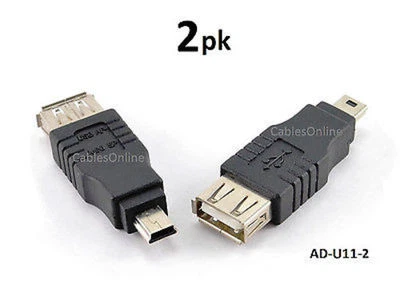2-PACK USB 2.0 Mini-B 5-Pin Male to USB A Female Converter Adapter, AD-U11 - Image 1 of 2