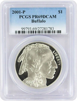 2001-P Buffalo Silver Commemorative Dollar PR69DCAM PCGS Proof 69 Deep Cameo - Image 1 of 2