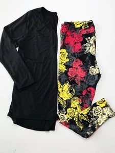 Lularoe Lynnae Outfit 2XL oder 3XL einfarbig schwarz & TC2 gelb grau Rosen Leggings - Bild 1 von 5