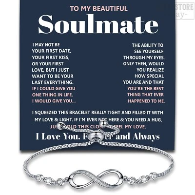 Pulseira To My Beautiful Soulmate Infinity CZ presentes de amor para sua esposa namorada - Imagem 1 de 4