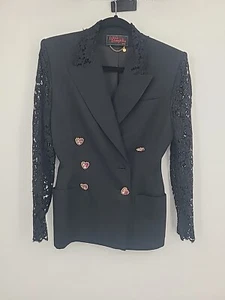 Vintage Lolita Lempicka Paris Black Lace Blazer Medium - Picture 1 of 24