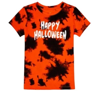 NWT Boys Orange Black  "Happy Halloween" Tie Dye T-Shirt Size Medium (8) - Image 1 of 4