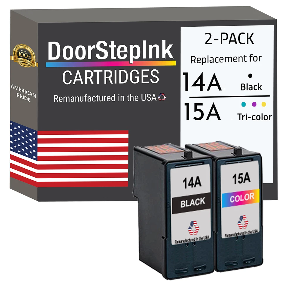 Cartuchos de tinta compatibles DoorStepInk para Lexmark 14A 15A color negro 2 PK-USA Foto 1 de 4