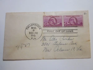 Scott 927 Florida Centennial 1945 FDC Tallahassee FLORIDA CANCEL - Picture 1 of 3