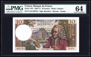 France 10 Francs 1968 P147c PMG Choice Uncirculated 64 - Picture 1 of 4
