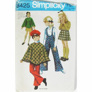 Vtg Simplicity 8424 Girl's Sewing Pattern Size: 8, Poncho Skirt Suspender Pants - Picture 1 of 5