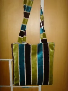 MADE IN STRIPE BROWN LIME TEAL 15in Tote bag HEAVY VELVET GREEN MAGNETIC - Picture 1 of 2