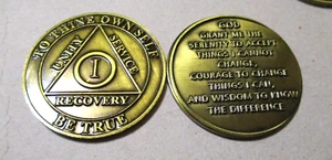 Anonyme Alkoholiker Messing Münze Chip 1 Jahr Nüchternheit Medaille (1-15 Jahre O/H) - Bild 1 von 17