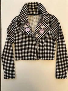 NWOT KNIT WORKS Girls (7) Zip-front Black + White Check Unlined Crop Jacket Top - Picture 1 of 7