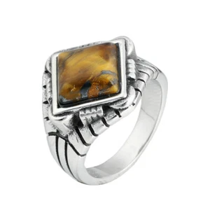 Diamond Coffee Stone Retro Wedding Ring Stainless Steel Men Women Biker Jewelry - Picture 1 of 3