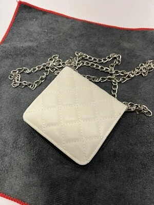 Mini Evening White Clutch Purse With Chain Strap Faux Leather - Image 1 of 4