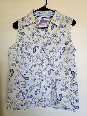 Camisa Laura Scott para mujer M blanca cachemira abotonada sin mangas business top Foto 1 de 3