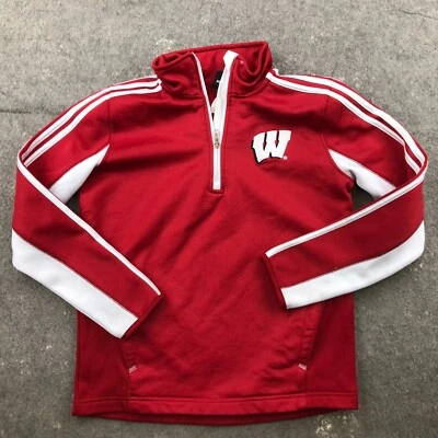 Vintage Wisconsin Badgers Pullover Boys Medium Red Logo Long Sleeve 1/4 Zip - Image 1 of 4