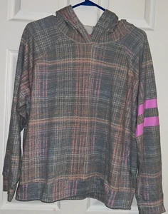 Evereve Sundry Size 4, XL 14 Pullover Plaid Hooded Lightweight Plaid sweatshirt - Picture 1 of 14