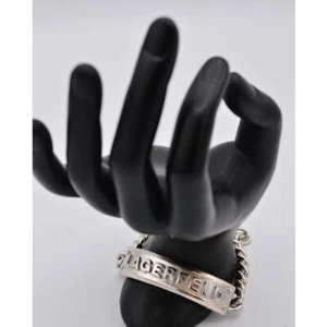 Karl Lagerfeld Vintage ID Armband gebürstet Silber Kette Chunky Logo signiert BinY - Bild 1 von 12