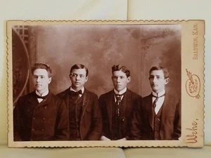 Antique Cabinet Photograph Baldwin, Kansas History 4 Young Men In Suits Picture - Picture 1 of 5
