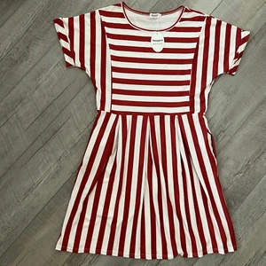 Naggoo Womens Summer Striped Short Sleeve T-Shirt Dress Casual White And Wine - Picture 1 of 12