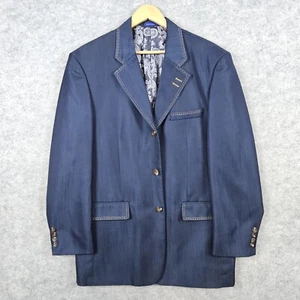 Blu Martini Men's Blue Denim Blazer Size 42R Contrast Stitches 3-Button Paisley - Picture 1 of 13