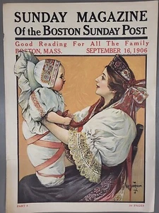 Sunday Magazine of Boston Sunday Post Cover 1906 Swoboda Mutter Baby Farbe - Bild 1 von 2
