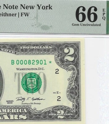 2009 $2 NEW YORK *  STAR * ⭐️. PMG Gem Uncirculated 66 EPQ. Only 128,000 Printed - Image 1 of 3