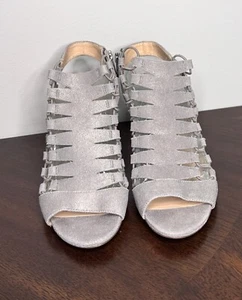 NEW Vince Camuto Sz 9 W Pewter Briaz Leather Stretch Block Shootie Caged Sandals - Picture 1 of 9