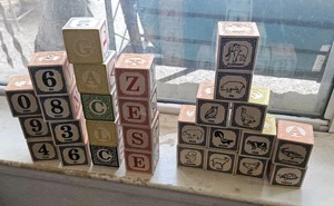 VTG Uncle Goose Classic Wooden Alphabet ABC Blocks Numbers Animals 28 Embossed - Picture 1 of 8