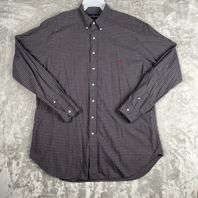 Camisa polo Ralph Lauren com colarinho e botões XLT azul vermelho branco xadrez logotipo pônei - Imagem 1 de 4