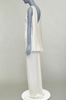 SAINT LAURENT 2022 Pasarela Novia Marfil Satinado Drapeado Imperio Columna Vestido FR36 S Foto 1 de 4