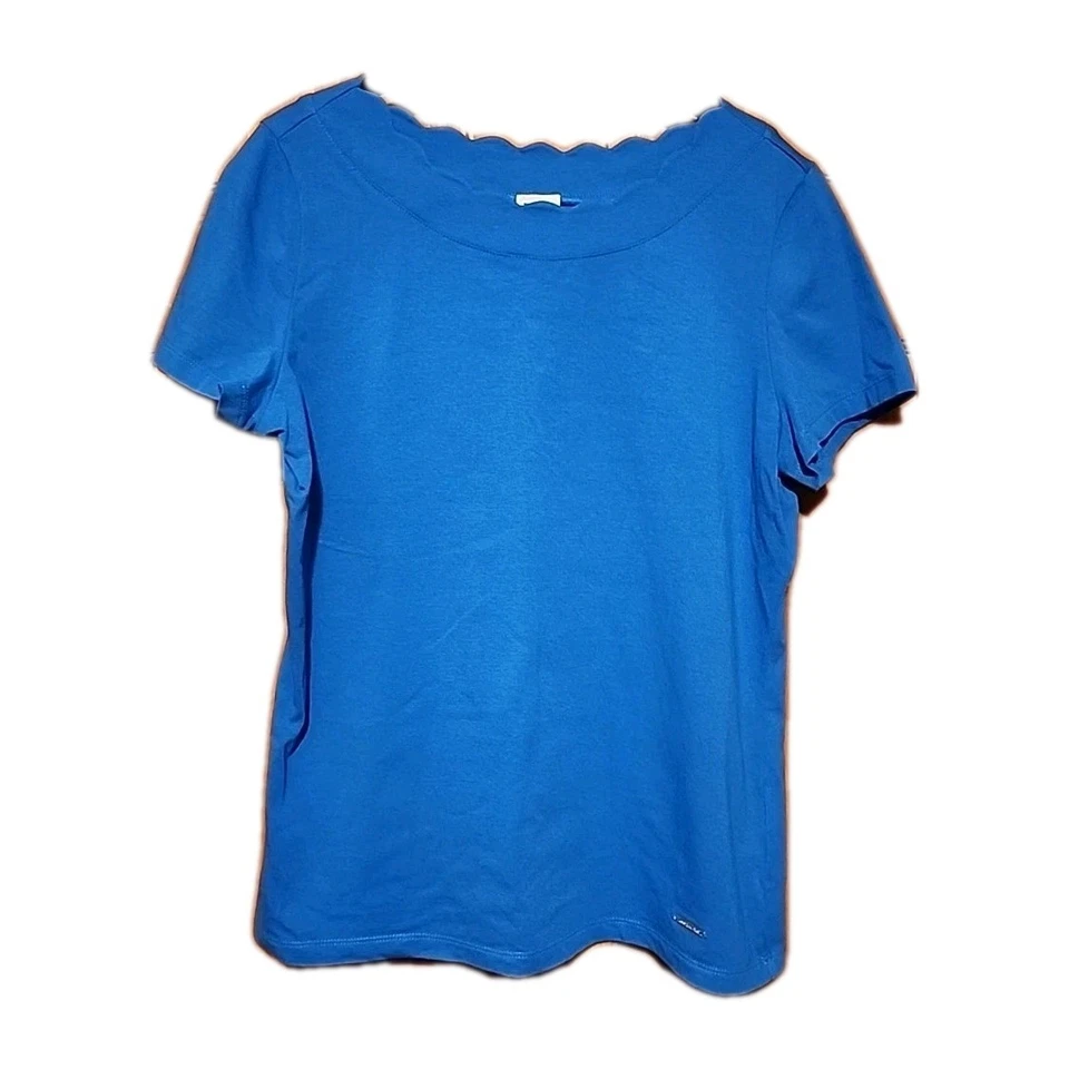 Top Anne Klein Azul Algodón Manga Corta Talla M Con Logo Escote Festoneado Nuevo Sin Etiquetas  Foto 1 de 4