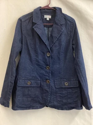 Blazer Denim & Co Mujer XS Azul Denim Mezcla Ramie 4 Botones Bolsillos Elásticos Foto 1 de 4