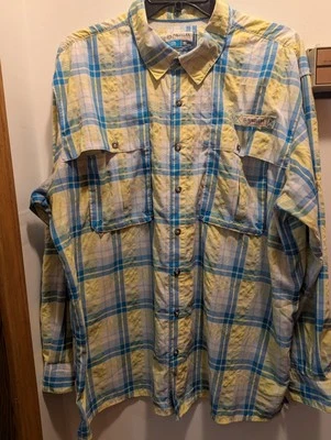 Magellan Outdoors Men's 2XL Blue/Yellow Plaid Fishing Moisture Wicking Long... - Image 1 of 4