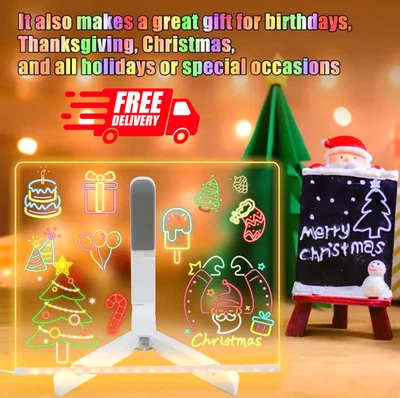 LED Drawing Board Acrylic Magic Light Pad Kids Toy Effaçable 7 Colors Pen Set - Immagine 1 di 4