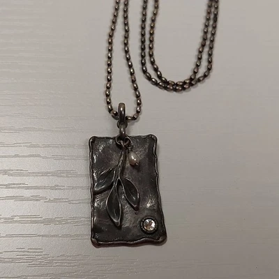 Colgante retirado Silpada 925 plata esterlina hoja ramita y perla circonita cúbica piedra N2275 Foto 1 de 4